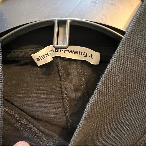 T by Alexander Wang Mock Neck Dress Mini Scrunched Black Cotton Medium Stretchy - Picture 8 of 13